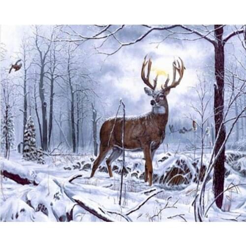 GATYZTORY 5d Diamond Painting Deer Cross Stitch Full Square Round Diamond Embroidery Animal Rhinestone Kit Home Decor