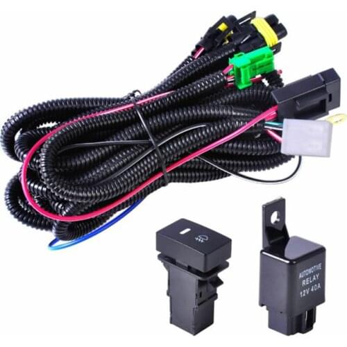H11 Car Fog Light Wiring Harness Socket Auto ON/OFF Switch Kits With LED Indicator Switch And Automotive Relay