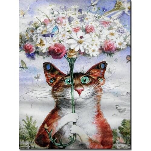 Canvas Painting butterfly with cat world Canvas Poster Print for living room kids room bedroom home decoration no frame