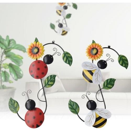 Metal Bugs Art with Green Leaves Wall Decor Decorative Garden Yard Wall Sculptures Statues For Home Office SDF-SHIP