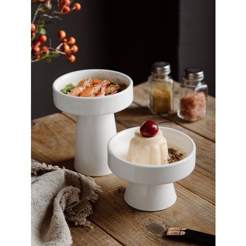 European-style Ceramic Tall Bowl White Fruit Snack Storage Tray Simple Home Salad Dessert Snack Tall Bowl Restaurant Tableware