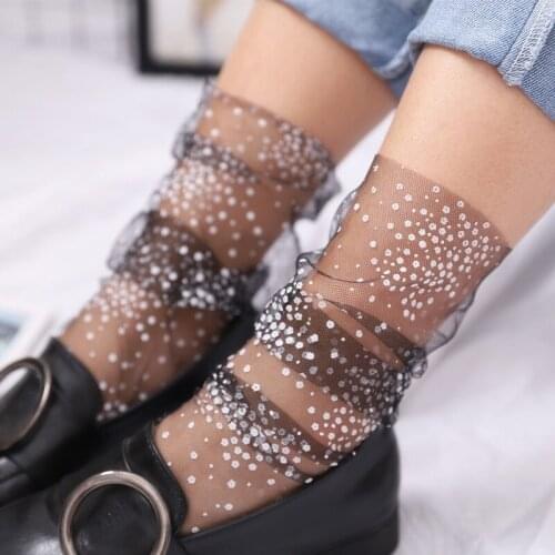 Korean net yarn polka dot womens socks printed tulle spring and summer new products mesh pile socks trend