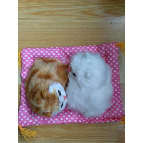 Small simulation yellow and white cat doll polytene & fur cat toy home furnishing gift 16x12cm 1164