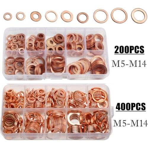 400/200Pcs M5-M14 f Copper Sealing Solid Gasket Washer Sump Plug Oil For Boat Crush Flat Seal Ring Tool Hardware Accessories