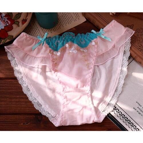 Sweet pink chiffon bird blue embroidery lace cotton girls skin friendly sexy underwear panties tanga majtki damskie thong