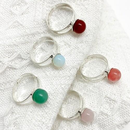 Fashion Natural Stone Rings for Women Amethyst Opal Pink Crystal Labradorite Rings Adjustable Jewlery Gifts