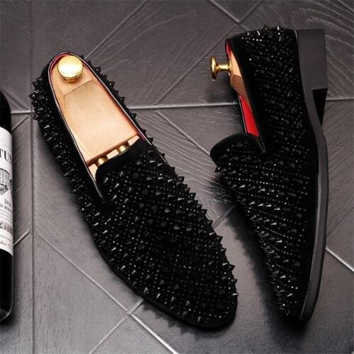 European Luxury Male Punk Web Celebrity Oxfords Rivet Mens Dress Shoes Slip-on Lazy Designer Loafers Moccasins