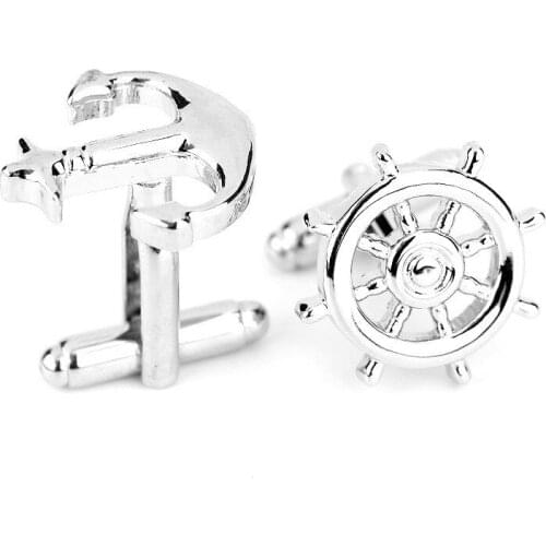 Hot Fashion Men French Shirt Cufflinks Button Silver Color Anchor Rudder Model Cuff Links Shirt Accessories Jewelry Gift