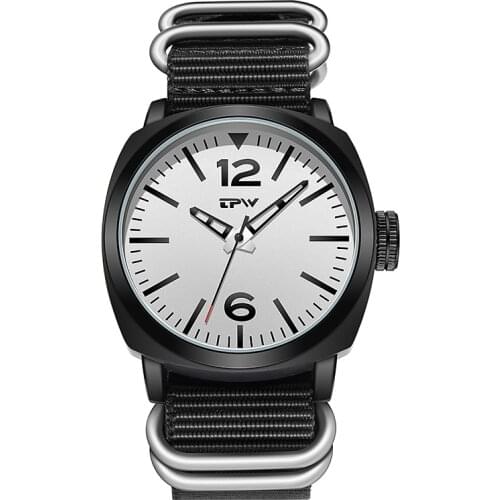 Men Watches Causal Dress Nylon Weave Strap Luminous Hands Rounded Rectangle Big Crown Masculinity Analog Clock