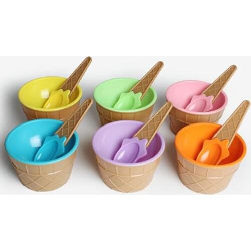 1PC Childrens Plastic Ice Cream Bowls Spoons Set Durable ICE Cream CUP For KIds Couples Tubs Gifts Lovely Dessert Bowl 2021 New