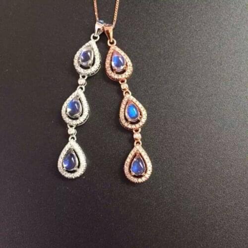 Natural blue moonstone stone pendant 925 Sterling silver Natural gemstone Pendant Necklace trendy water drop women girl jewelry