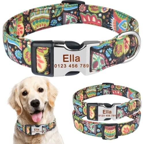 AiruiDog Personalized Dog Collar Free Engraved Small Medium Name Puppy Polyester Collars
