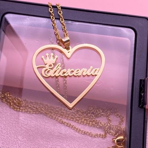 Noelia Custom Name Necklace with Heart Personalised Crown Pendant Necklacce Stainless Steel Chain Female Necklace with Name