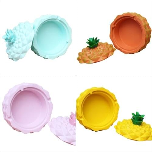 Cute Pineapple Cigarette Ashtray with Lid Living Room Smoking Ash Tray Holder Home Decoration Resin Ornament