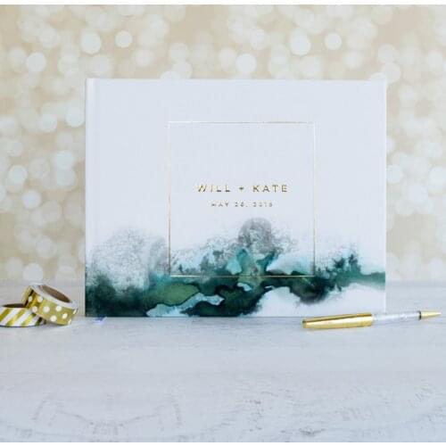 Personalized Custom hardcover Wedding Guest Book Foil and Stunning Watercolor Elegant Baby shower photo album birthday memory