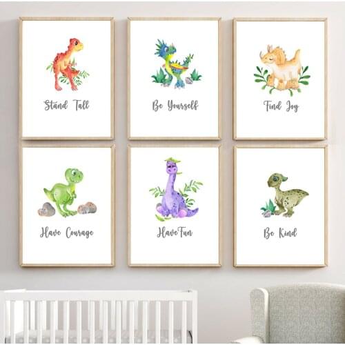Nordic Posters And Prints Cute Dinosaur Stegosaurus Tyrannosaurus Cartoon Wall Art Canvas Painting Wall Pictures Kids Room Decor