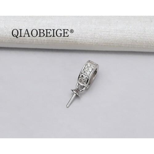 QIAOBEIGE Fashion jewelry popular shiny 925 silver pearl cz pendant jewelry wholesale cheap price simple pendant for diy