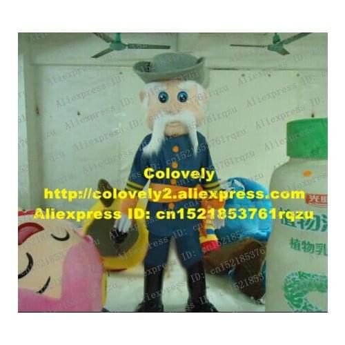 Respectable Cuticolor Earl Count Old Man Geezer Mascot Costume Cartoon Character Mascotte Gray Hat Blue Eyes White Beard ZZ598