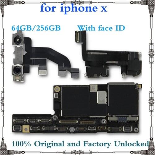 With / without face ID unlocked motherboard for iphone X 64GB 256GB Original IOS system mainboard with chips logic board plate