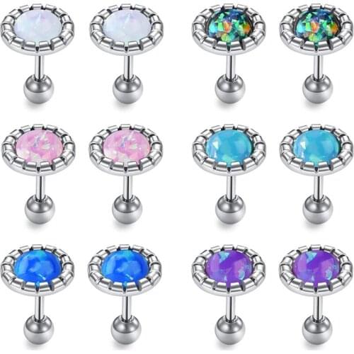 JFORYOU 12Pcs 16G Trauge Earrings Opal Helix Cartilage Ear Studs Piercing for Women Girls Man Piercing Body Jewelry