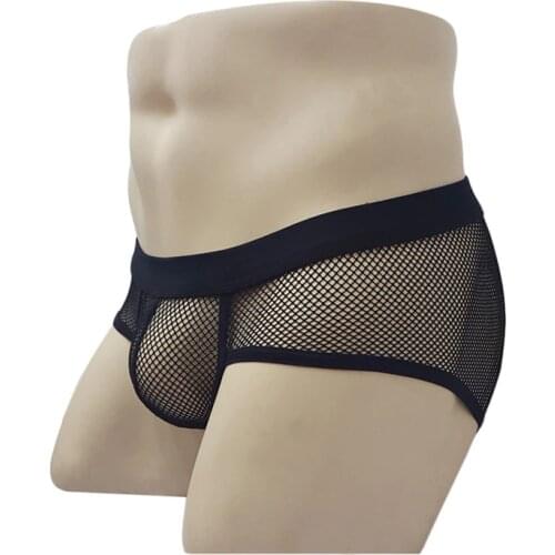 Men Sexy Mesh Briefs Transparent Gay Underwear Cueca Sexy Low Waist U Convex Briefs Shorts Hombre Underpants Hombre 2pcs/lot