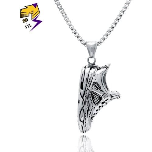 Vintage Shoes Pendant Necklaces Tibetan Antique Silver Tone Stainless Steel Long Link Chains Necklaces for Men Street Parkour