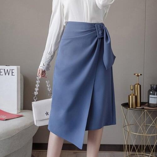 Women Summer High Waist A-line Skirts New Arrival 2021 Fashion Korean Office Style Asymmetrical Ladies Elegant Long Skirt W431
