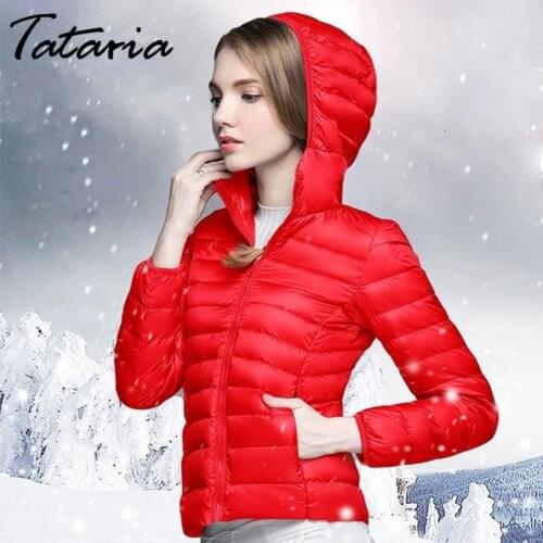 Tataria Womens Winter Warm Down Coat with Portable Storage Bag Ultra Light Down Jacket for Women White Duck Down Hooded Jacket