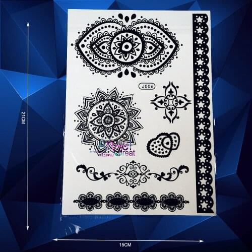1PC Black Ink Henna Fake Waterproof Tattoo Body Art Indian Totem Tattoo Stickers 21*15CM Lace Mehndi Temporary Tatoo Paste Paper