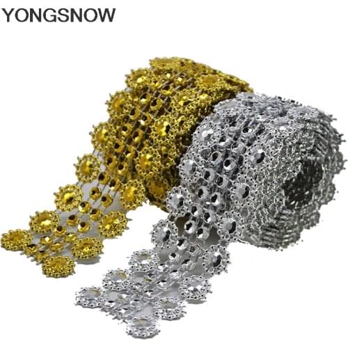 1yard Gold Silver Rhinestones Tape Motifs Ribbon DIY Crystal Densify Rhinestones Trimming Cup Chain on Glue Sewing Accessories