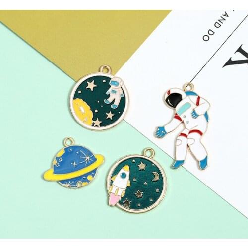 10 BULK! OUTER SPACE Charms Aesthetic Celestial Galaxy Space Pendants in Gold "Astronaut" Charm for Women for Jewelry Making F3I