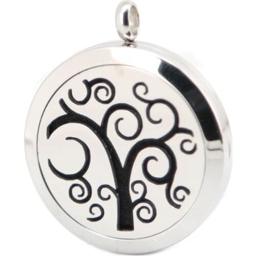 10pcs 30mm tree of life Aromatherapy Essential Oil 316 Stainless Steel Perfume Diffuser Locket Necklace with chain