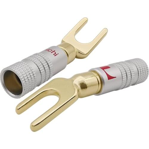 2Pcs Y/U Shape Banana Plug Connector Gold plated Audio Screw Solderless Fork Spade Speaker Banana Connectors