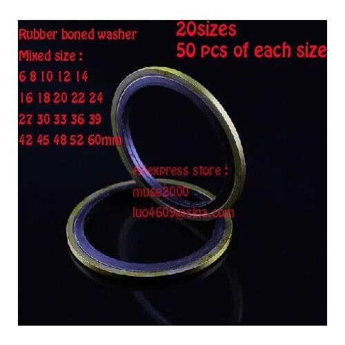 20 sizes*50pcs NBR Rubber boned gasket compound washer oring Nitrile oil resistance seal joint flange bolt nut washer hydraulic