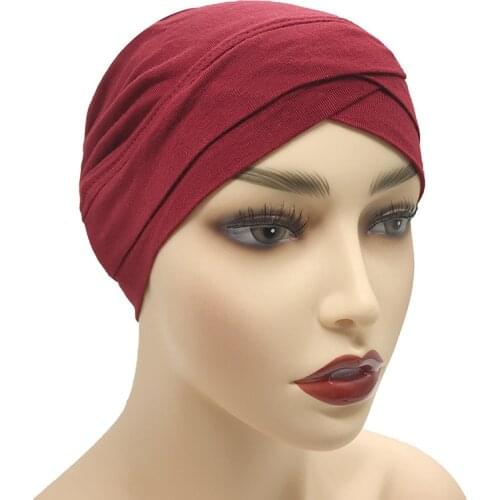 2020 stretchy cotton turban cap muslim underscarf caps cross women inner hijabs female headscarf bonnet islamic turban headwrap