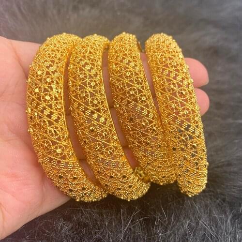 4pcs/lot Arabic Jewelry Dubai Bangles for Women Indian Gold Bracelets&Bangles Copper Ball Cuff Bangles Bridal Jewelry