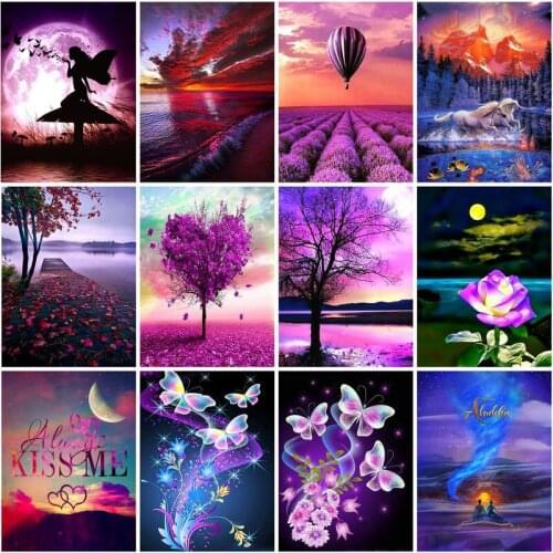 Diamond Embroidery Butterfly Scenery Picture Cross Stitch Field Diamond Painting Purple Landscape 5D DIY Full Drill Mosaic Art