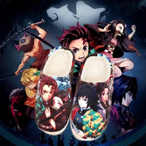 Anime Demon Slayer Kimetsu no Yaiba Tanjirou Kamado Shoes Cosplay Men Women Soft Plush Antiskid Indoor Home Slippers in stock