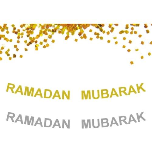 1 set Custom Banner Glitter Gold Silver Ramadan Mubarak Banner For Muslim Eid Mubarak EID Party Decoration HL021