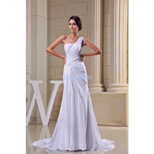 Free shipping modest 2016 david tutera design hot sale pleat one shoulder custom size plus size gown long white Bridesmaid Dress
