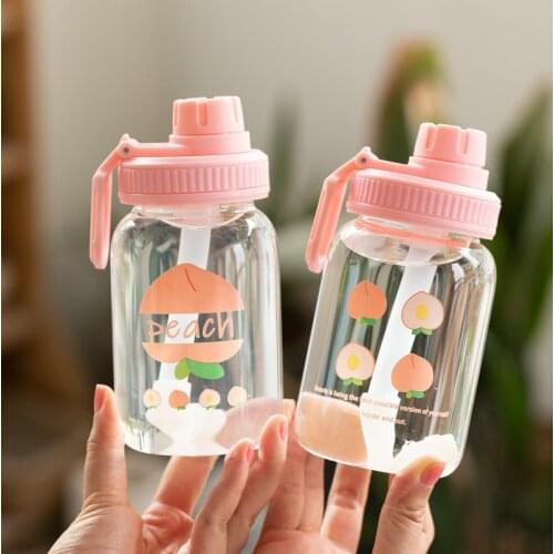 Large-capacity water cup female with straw glass cute coffee cup milk tea cup high-value portable dual-drink cup
