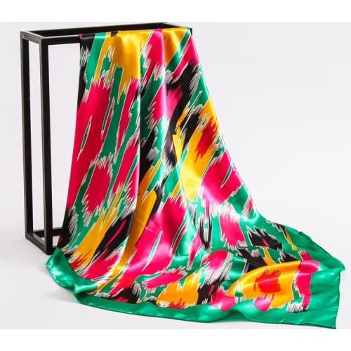 Large Hijab Lady Silk Scarf Fashion Print Square Shawl Women Bandana Wraps Scarf Luxury Brand Headkerchief Foulad Summer