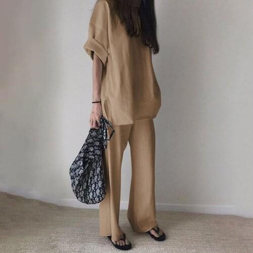 Matching Sets 2021 New Style Switching Simple Plain Trousers Ladies Fashion Wide Leg Pants Pullover Fashionable Patchwork Setup