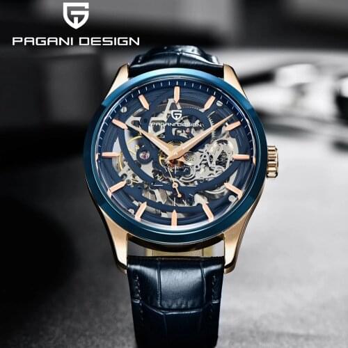 PAGANI Design Automatic Mens Watch Luxury Brand Waterproof Mechanical Wristwatches Business Leather Strap Luminous Hollow Dial