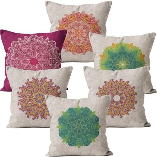Mandala Pattern Pink Linen Throw Pillow Case 45x45 40*40 Cushion Cover Car Decor Home Decoration Sofa Decorative Pillowcase