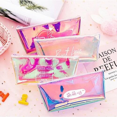 1PC High Quality Stationery Pouch Creative Kawaii Transparent Laser Pencil Case Cute Colored Pencil Bag Office School Supplies