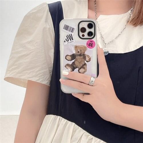 2021 TPU Phone Capa Case For iPhone 12 Mini/11/12Pro Max XR XS Max Ins Bear Cartoon Funda Cover For iPhone SE 7 8Plus Shell