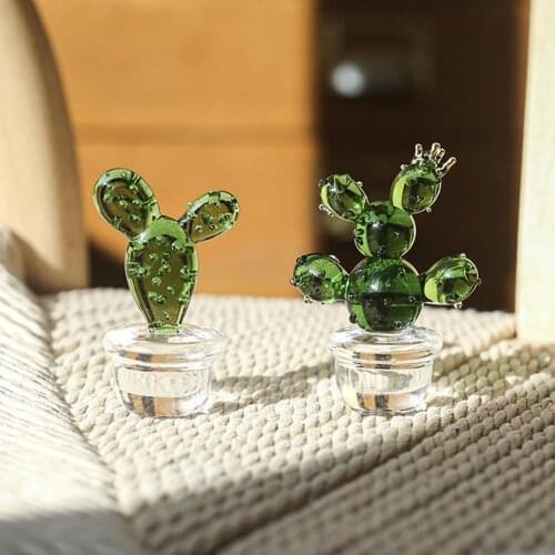 Cactus Ornaments Good Craftsmanship Decorative Glass Miniature Cactus Bonsai Figurine for Table