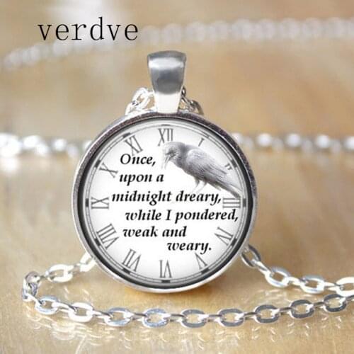 Edgar Allan Poe Necklace Once Upon a Midnight Dreary While i Pondered Weak and Weary Quote Necklace Gothic Jewelry Gifts