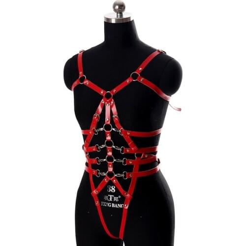 Full Body Harness Cage For Women Leather Bra Garter Set Goth Punk Club Rave Sexy Lingerie Suspender Sword Belt Pole Dance Dress